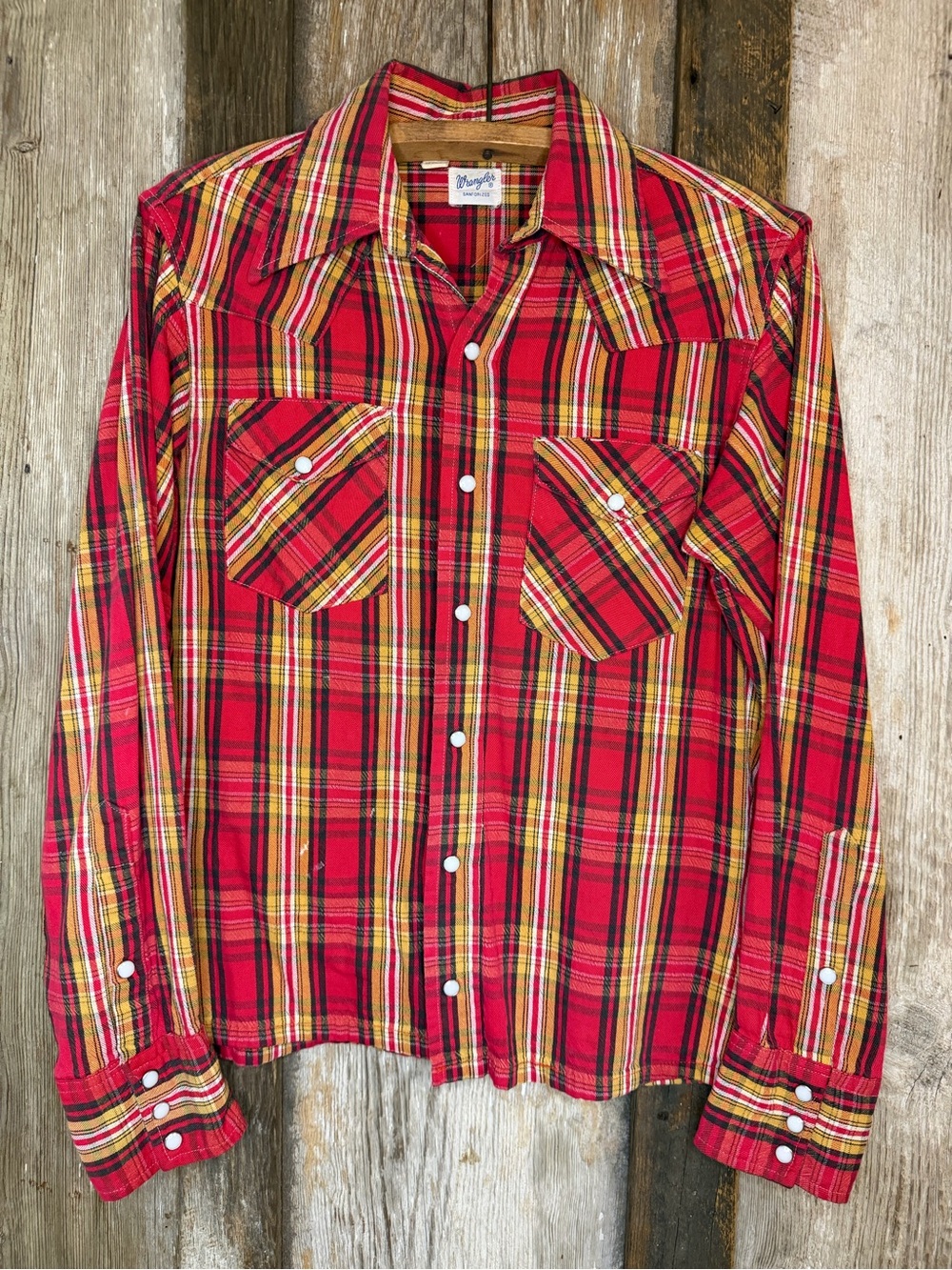 VTG 50s/60s Wrangler Sanforzied Pearl Snap Button Down Flannel Shirt XS